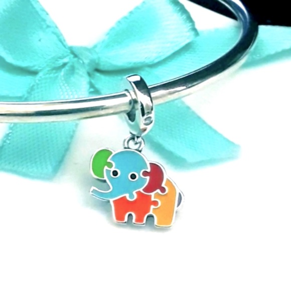 S925 STERLING SILVER AUTISM PUZZLE ELEPHANT CHARM PANDORA COMPATIBLE - Picture 1 of 3
